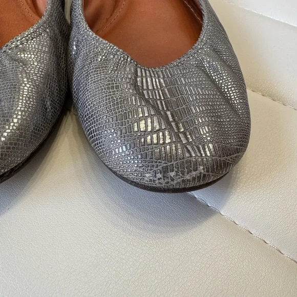 Lanvin Paris SILVER Textured flats Shoes Ballet Slip On 6.5-7 LEATHER - Picture 5 of 9